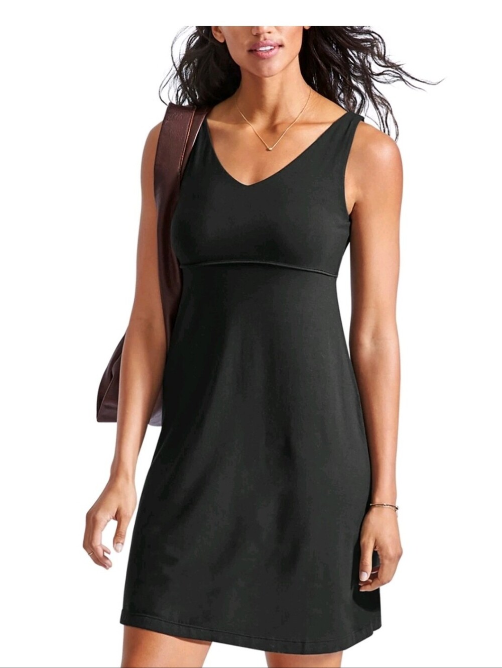 Athleta Santorini V neck solid dress! Size Small Black